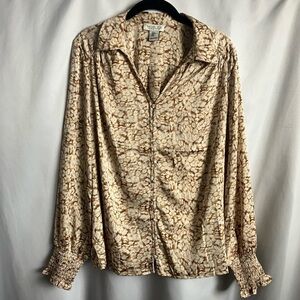 Rachel Zoe Animal Print Satin Button Front Long Sleeve Blouse